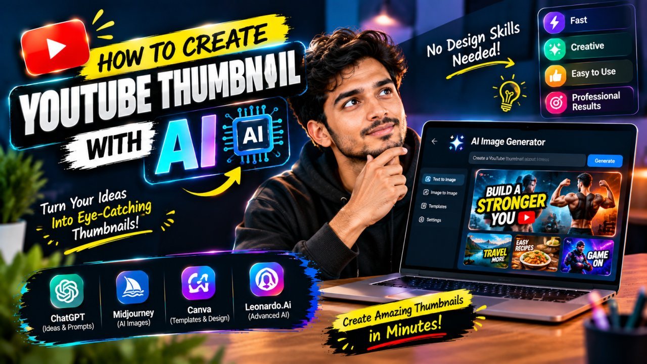 AI-generated YouTube thumbnail design being edited for a video