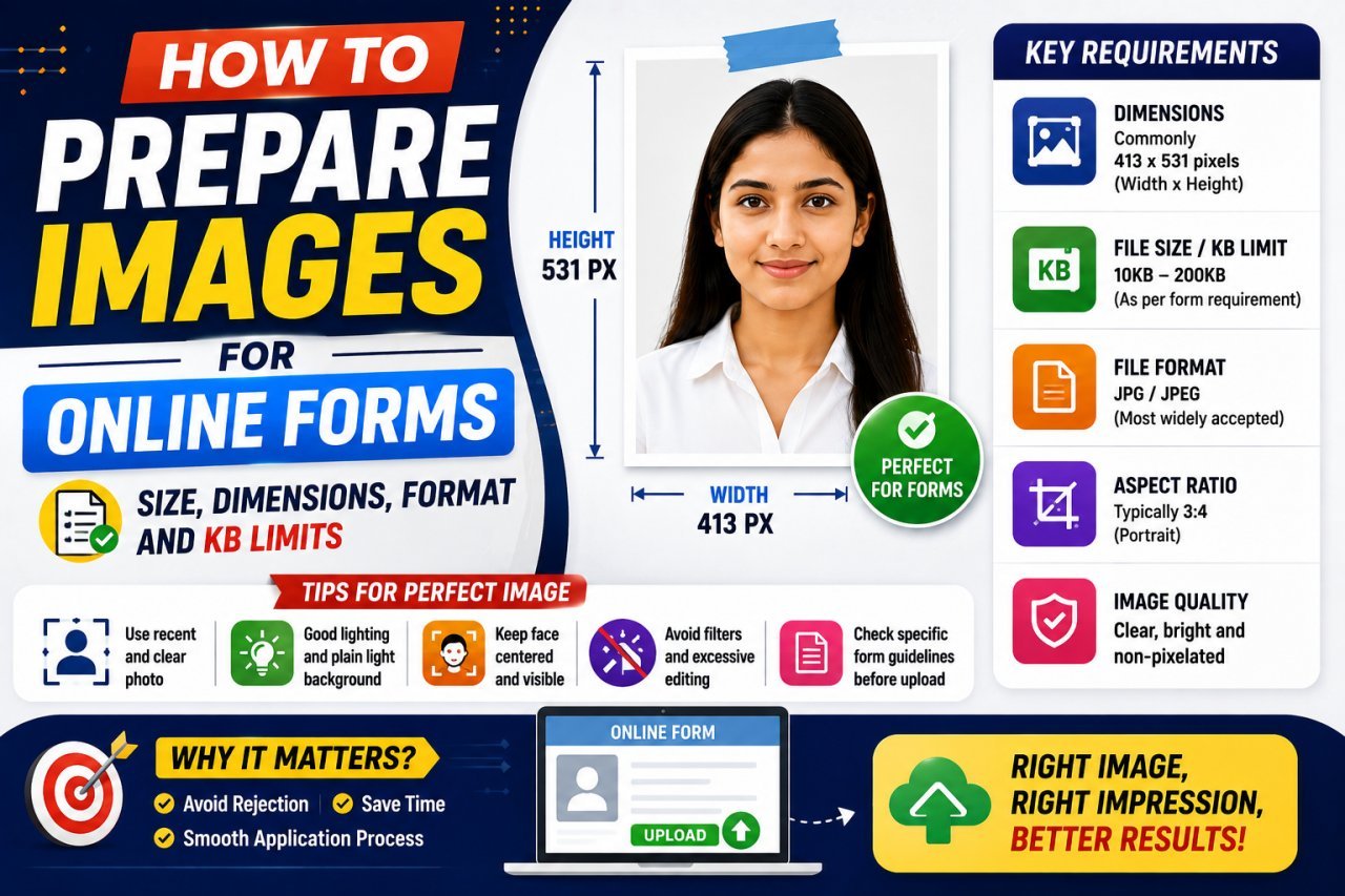 Image size for online forms showing pixels dimensions format and KB limits
