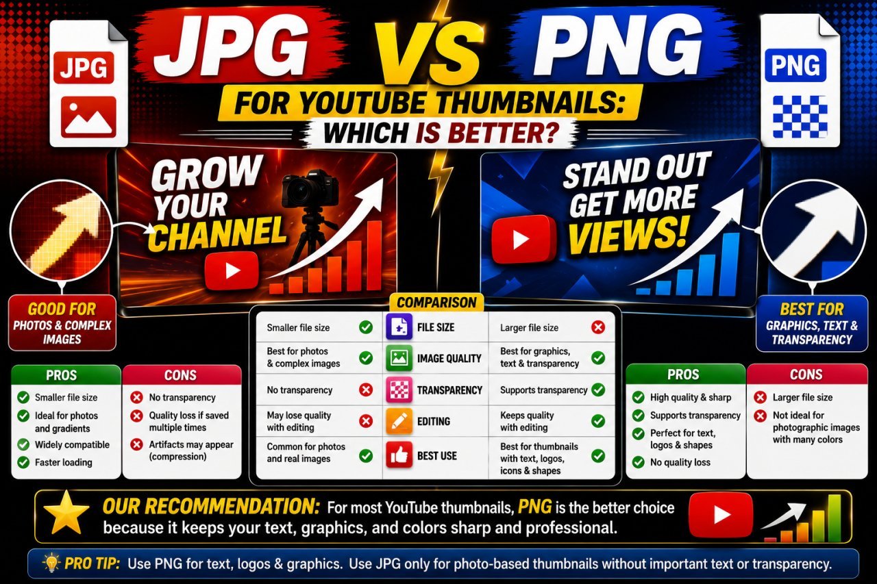 JPG vs PNG comparison for YouTube thumbnail quality