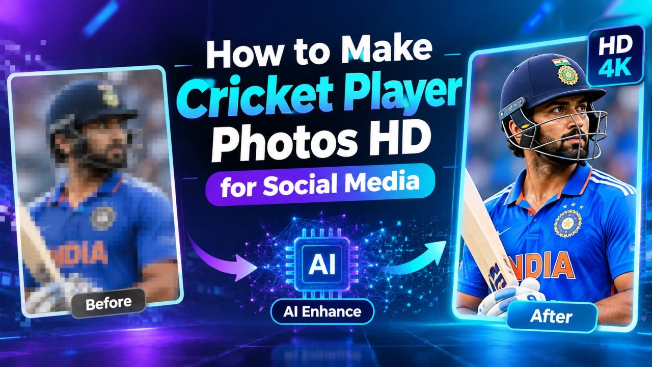 How to make cricket player photos HD for social media using AI photo enhancement