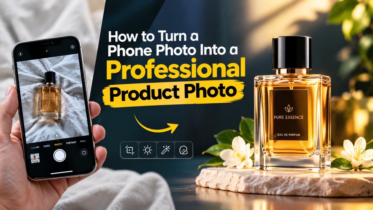 Product photographed with a phone next to a window on a white paper sweep