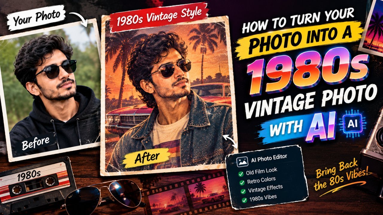 How to turn your photo into a 1980s vintage photo with AI using retro styling and film effects