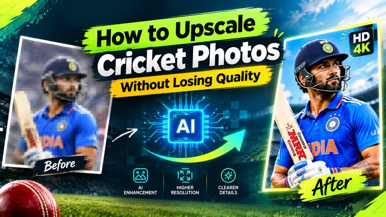 How to upscale cricket photos without losing quality using an AI photo upscaler
