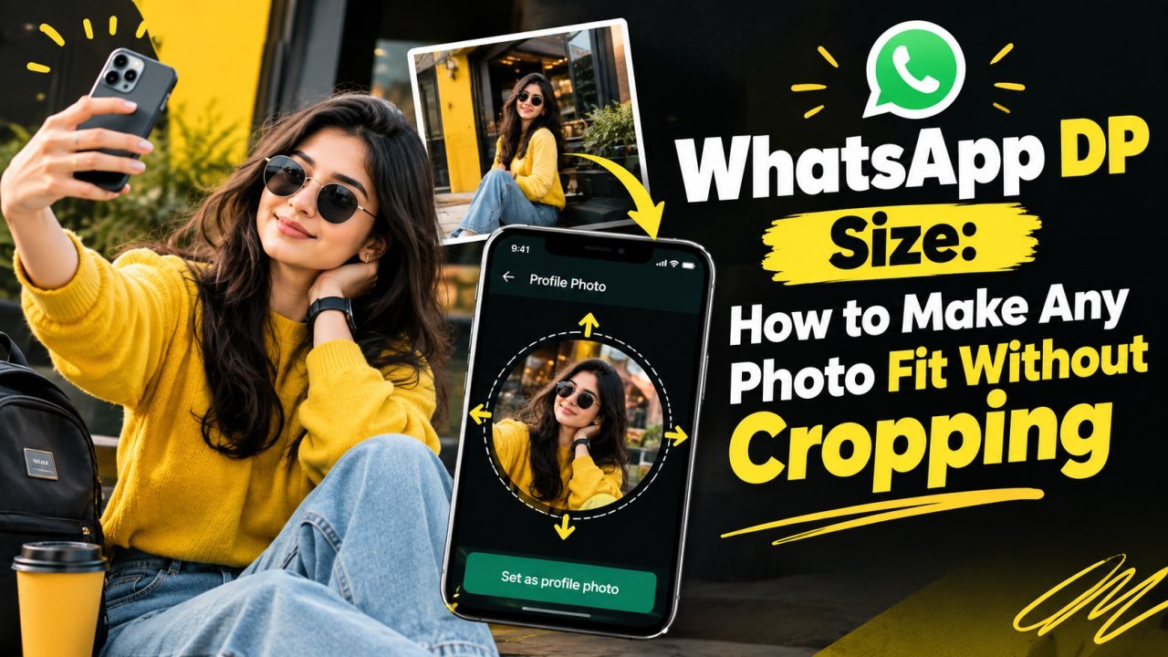 WhatsApp DP size guide showing how to fit any photo into a profile picture without cropping