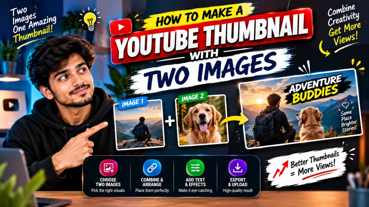 YouTube thumbnail design combining two images in a clear split layout
